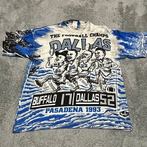 Vintage Dallas Cowboys Shirt Mens XL Blue All Over Print Championship 1993